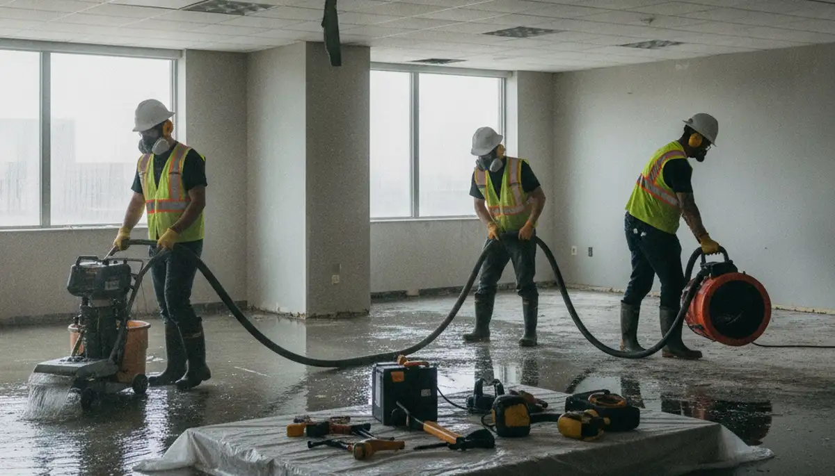 Water damage restoration team in Bakersfield, CA providing emergency home cleanup and repair services