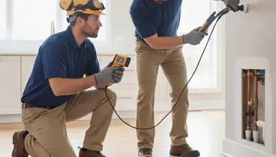 Leak detection technician in Bakersfield, CA finding hidden water leaks in a home
