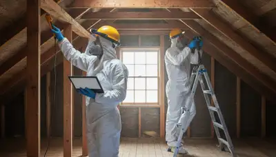 Mold inspection technician in Bakersfield, CA checking for hidden water damage and mold growth