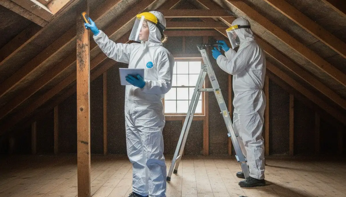 Mold inspection technician in Bakersfield, CA checking for hidden water damage in a home