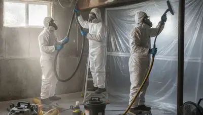 Mold removal technician inspecting water damage in Bakersfield, CA home