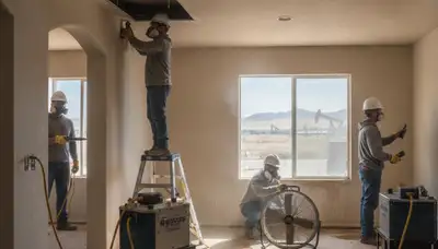 Water damage restoration team serving Bakersfield, CA with professional cleanup equipment