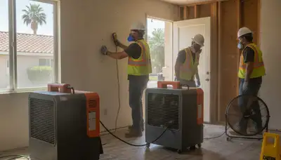 Water damage restoration team in Bakersfield, CA responding to home water cleanup job