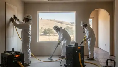 Water damage restoration team serving Bakersfield, CA with emergency cleanup equipment