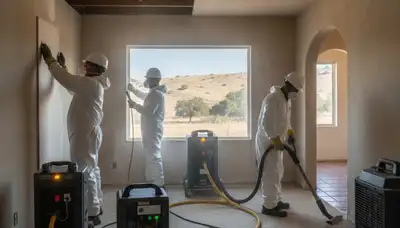 Water damage restoration team serving Bakersfield, CA with professional cleanup equipment