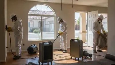 Water damage restoration team serving Bakersfield, CA on an emergency cleanup job