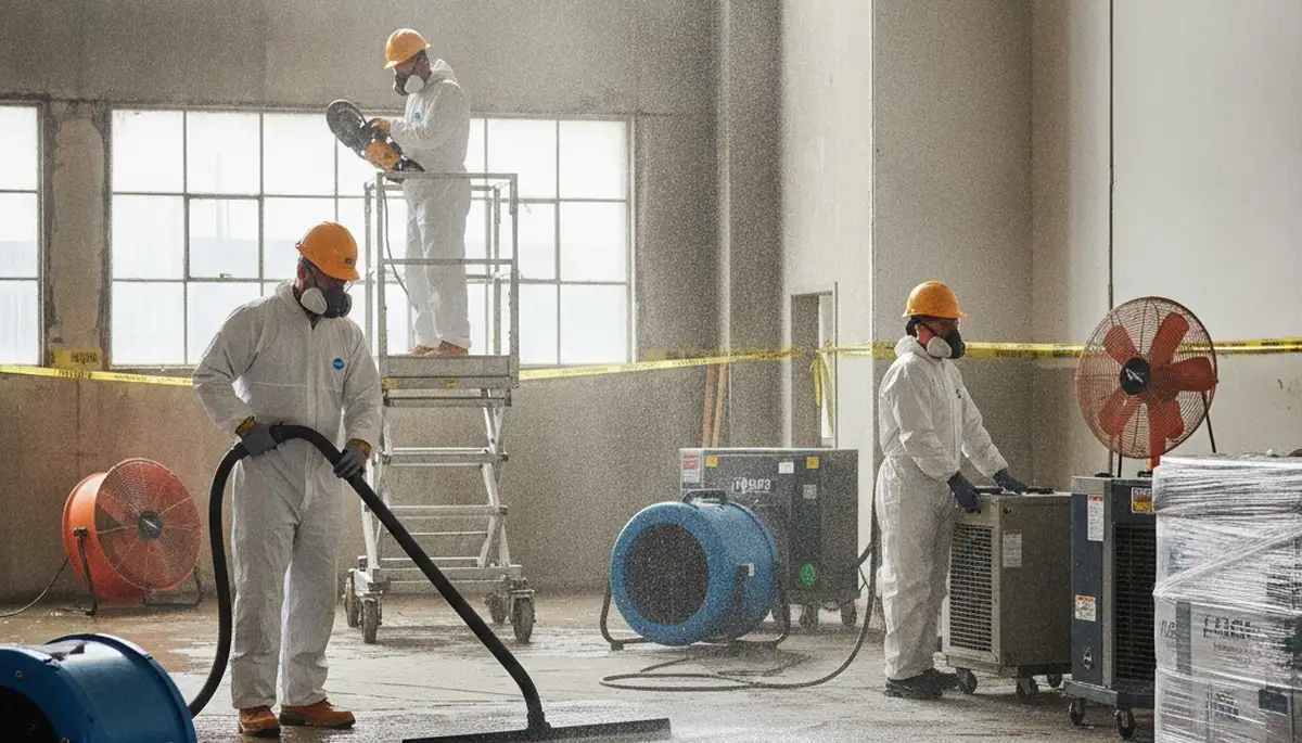 Water damage restoration technician in Bakersfield, CA inspecting home moisture damage