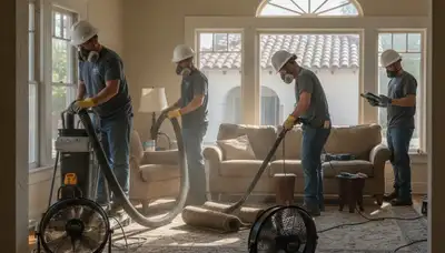 Water damage restoration team serving Bakersfield, CA with professional cleanup and drying equipment