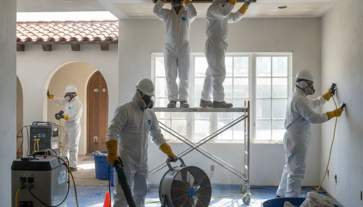Water damage restoration team in Bakersfield, CA assisting a local property cleanup