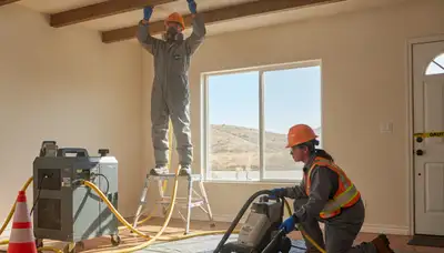 Water damage restoration team serving Bakersfield, CA, with professional cleanup equipment